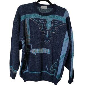 Vintage Escola Wool Blend Metallic Geometric Grandpa Sweater
